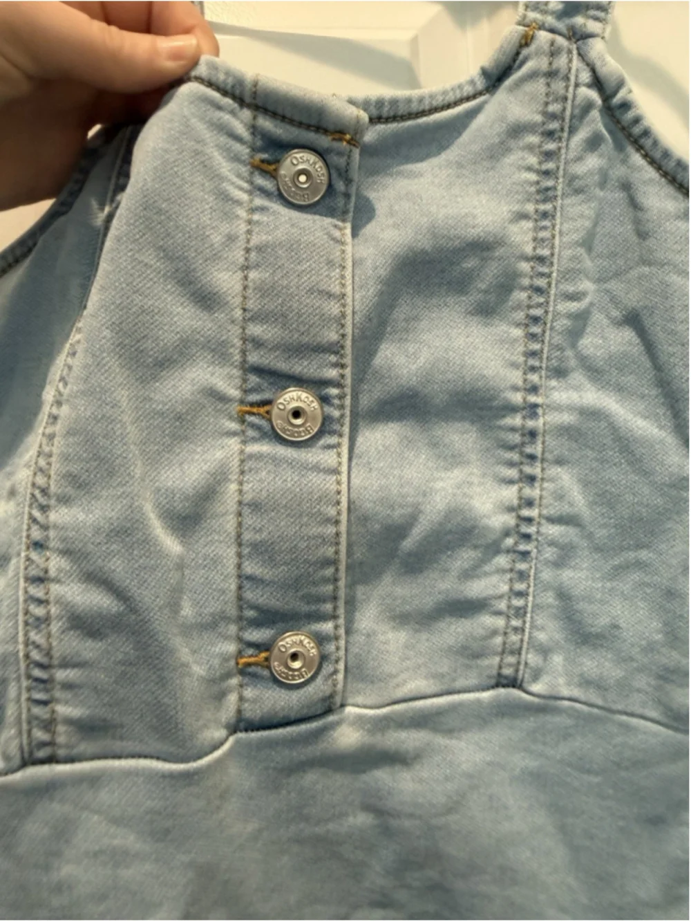 OshKosh B'gosh Girls 10/10A Denim Light Blue A-Line Dress Sleeveless Button Knee